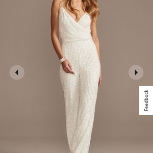 David’s bridal white sequin jumpsuit